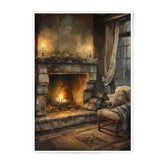 Cozy Fireplace Photographic Print, Warm Home Decor, Cabin Art, Rustic Wall Decor, Living Room Art, Fireplace Painting, Art Print - Tawshia